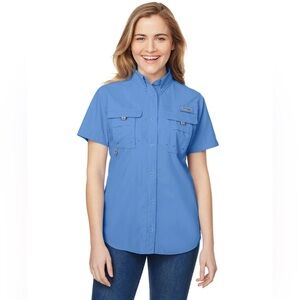 Columbia PFG Women’s Fishing Outdoor shirt UPF 50 White Cap Blue Size Large